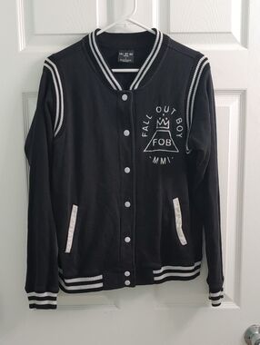 Fall Out Boy Varsity Jacket Women's XL Manhead MMI Black And White Button